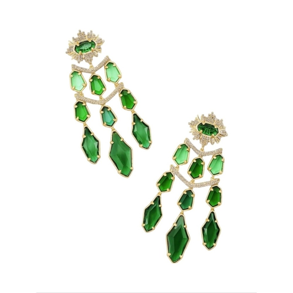 Kendra Scott Alexandria Green Crystal? Chandelier Drop Earrings Statement New‎